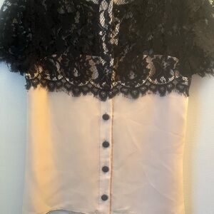 Milly of New York Black Lace Top Blouse Feminine Minimalist 100% Silk USA Size 0